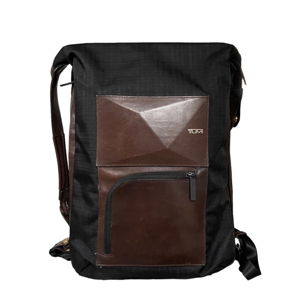 Tumi Dror Leather Nylon Rare Luxury Travel Backpack Modern Tote Briefcase Bag